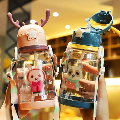 Children's Water Cup Kindergarten Primary School Baby Drop-resistant Cup Cute Girl's Antlers Water Pot Bag Straw Coke Bottle