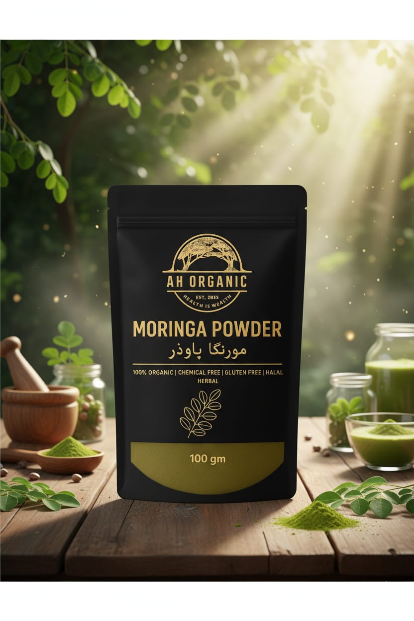 AH ORGANIC Moringa Powder – 100% Organic | Halal | Gluten Free | Herbal | 100gm