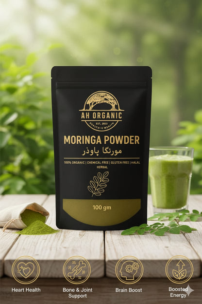 AH ORGANIC Moringa Powder – 100% Organic | Halal | Gluten Free | Herbal | 100gm