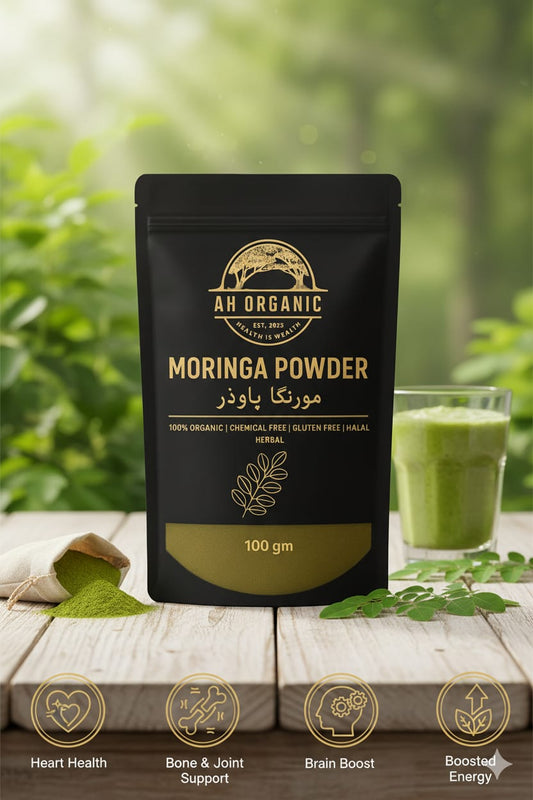 AH ORGANIC Moringa Powder – 100% Organic | Halal | Gluten Free | Herbal | 100gm